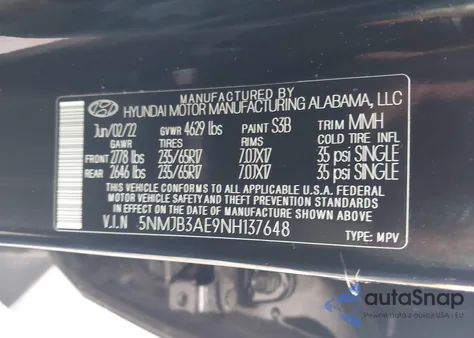 2022 Hyundai Tucson Sel из США, поврежденный, VIN 5NMJB3AE9NH137648